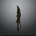 Unique Fantasy Sword With Green Blade And Orange Decorative Handle Design