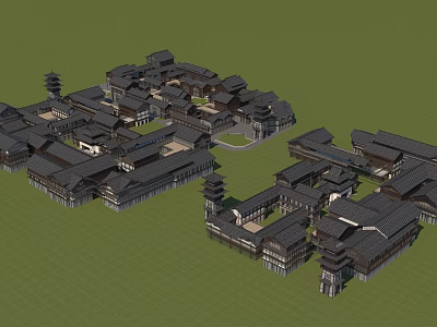 Ancient Chinese Architecture Complex With Traditional Curved Roofs And Pagoda Towers 3d model