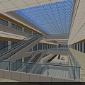 Spacious Hall Interior With Glass Skylight Marble Floor Benches And Lighting Fixtures