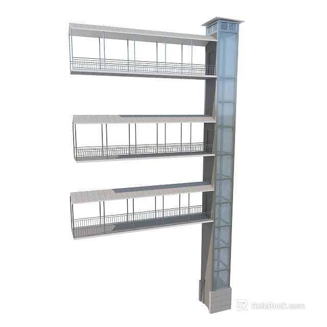 Modern Elevator Structure With Glass Facade And Multiple Floors Platforms 3d model