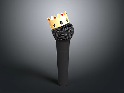 Black Microphone With Gold Crown Featuring Red Yellow Accents On Top 3d model