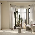 Elegant Single Sofa in Bright Living Room with White Curtains Cactus Coffee Table and Rug