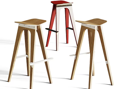 Multi Colored Modern Bar Stools With Wooden Seats And Metal Legs For Kitchen Use 3d model