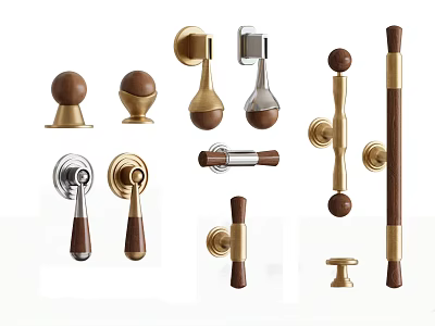 Various Decorative Handles with Metal and Wooden Designs for Home Furniture 3d model