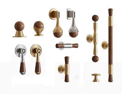 Various Decorative Handles with Metal and Wooden Designs for Home Furniture 3d model