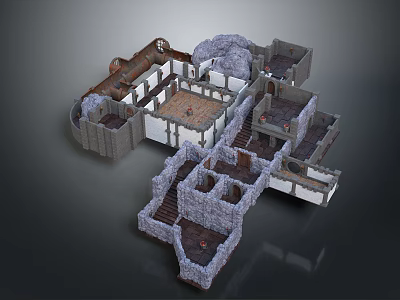 Natural Underground Cave Structure With Stone Steps Passages And Rocky Interior Layout 3d model