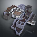 Natural Underground Cave Structure With Stone Steps Passages And Rocky Interior Layout