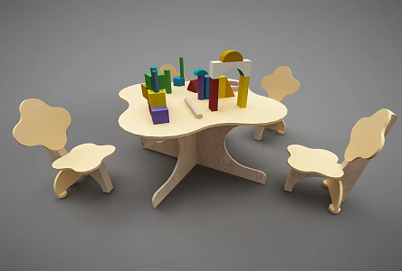 Modern children table and chairs dining table 3d model