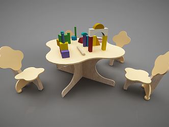 Modern children table and chairs dining table 3d model