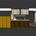 Traditional Restaurant Interior With Wooden Counter Lanterns Lattice Decor And Marble Top
