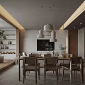 Modern Open Living and Dining Room With Beige Sofa Large Window And Tree View
