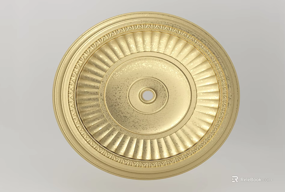 Golden Decorative Ceiling Light Plate with Intricate Carved Patterns Central Hole and Elegant Design 3d model 
