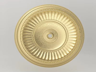 Golden Decorative Ceiling Light Plate with Intricate Carved Patterns Central Hole and Elegant Design 3d model