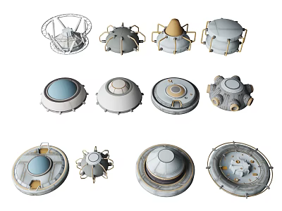 Assorted Mechanical Components Featuring Diverse Shapes Gray Blue Gold Accents And Intricate Details 3d model