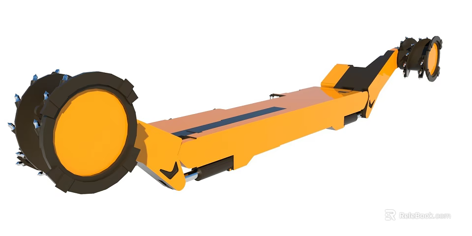 Yellow Heavy Duty Industrial Equipment with Long Platform and Large Black Wheels for Construction Use 3d model 