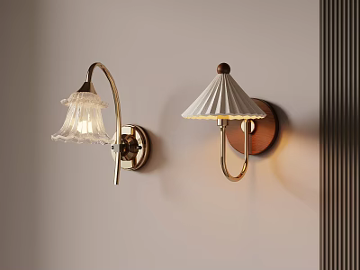 Elegant Modern Wall Lamps with Glass and Pleated Fabric Shades for Interior Decor 3d model