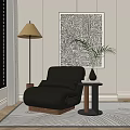 Modern Leather Armchair Living Room Setup With Floor Lamp Side Table And Abstract Wall Art