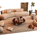 Quiet Chinese and Ancient Style Sofa Coffee Table Combination Lazy Sofa Leisure Chair Plant Potted Floor Lamp Coffee Table Ornaments 3d model