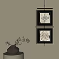Black Framed Abstract Artworks On Wall With Dried Flower Vase Decor