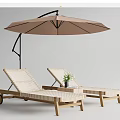 Woven Lounge Chairs With Wooden Frame Brown Umbrella Side Table Green Plant And Book
