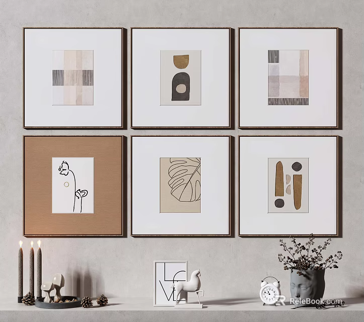 Modern Abstract Wall Art Framed Paintings With Geometric Patterns And Minimalist Interior Decor 3d model