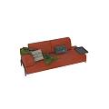 Modern Orange Leather Sectional Sofa With Decorative Pillows Throw Blanket And Side Tray Table 3d model