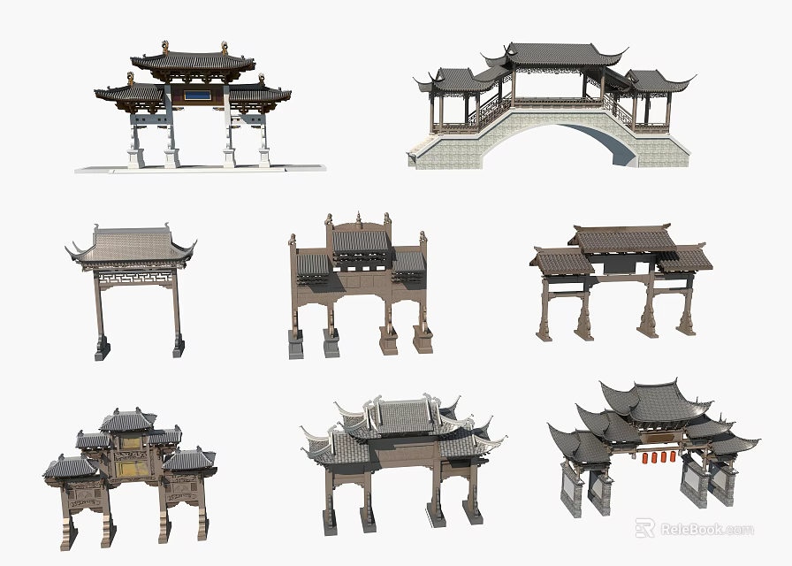 Chinese Traditional Memorial Archways With Various Ancient Classical Architectural Designs 3d model
