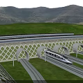 High Speed Train Emerging From Arched Tunnel On Railway Tracks With Green Vegetation And Mountains