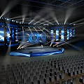 Tech Inspired Stage With Blue Lighting And Performer 3d model