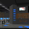 Modern Gaming Internet Cafe Interior With Multiple Computers Comfortable Seats And LED Lights 3d model