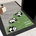 Green Shaped Rug With Cute Panda Pattern Lovely Panda Text And Small Flowers For Entrance