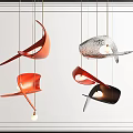 Unique Modern Curved Pendant Lights Collection Featuring Red Silver Black Design 3d model