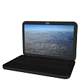 Black Open Laptop With Scenic Aerial Mountain View Display And Keyboard