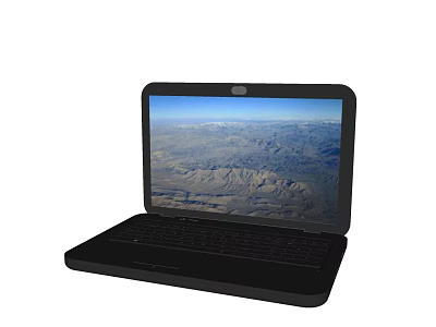 Black Open Laptop With Scenic Aerial Mountain View Display And Keyboard 3d model