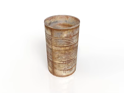 Rusty Metal Decorative Can Container With Striped Surface And Distressed Vintage Texture 3d model