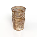 Rusty Metal Decorative Can Container With Striped Surface And Distressed Vintage Texture