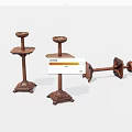 Three Antique Iron Candlesticks With Ornate Bases And Rustic Design 3d model
