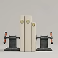 White Folders With Gold Circular Emblems And Black Bookends With Red Handles