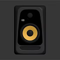 Stylish Black Audio Speaker With Yellow Circular Woofer And Modern Sleek Design