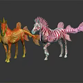 Colorful Mythical Horse Fish Hybrid Creatures With Orange Wings And Pink White Striped Tail
