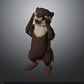 Cute Brown Beaver 3D Model Standing With Hands On Face And Surprised Expression