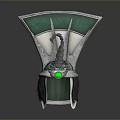 Ornate Fantasy Weapon Design With Green Silver Accents And Central Green Gemstone