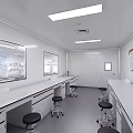 Clean Modern Laboratory Interior With Workbenches Stools And Wall Posters 3d model