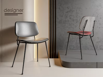 Designer Modern Leisure Chairs With Black Metal Legs Gray And Pink Seats In Studio Setting 3d model