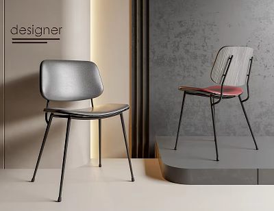 Designer Modern Leisure Chairs With Black Metal Legs Gray And Pink Seats In Studio Setting 3d model