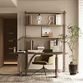 Study Room Interior With Wooden Shelf Letter R Books Desk Green Chair Laptop Potted Plant