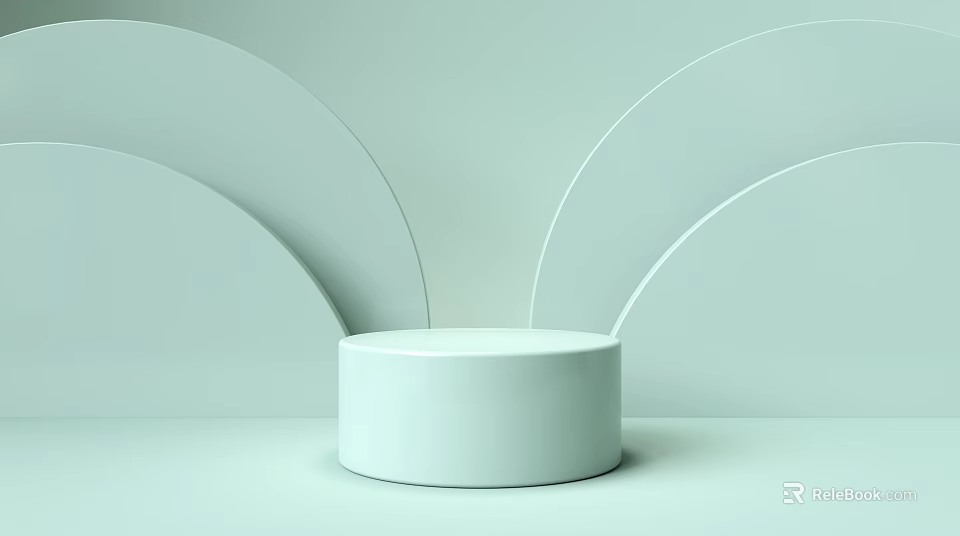 Commercial Equipment Display On White Cylindrical Stand With Light Green Curved Background 3d model 