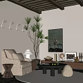 Cozy Modern Lounge Room Interior With Beige Sofa Table Lamp Tall Plant And Wall Painting