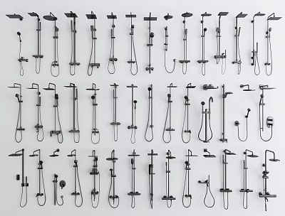 Different Types of Shower Heads and Systems with Modern Designs and Styles 3d model
