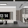 Modern Dining Living Room Interior With Open Layout Dining Table Chairs Display Cabinet And Natural Light